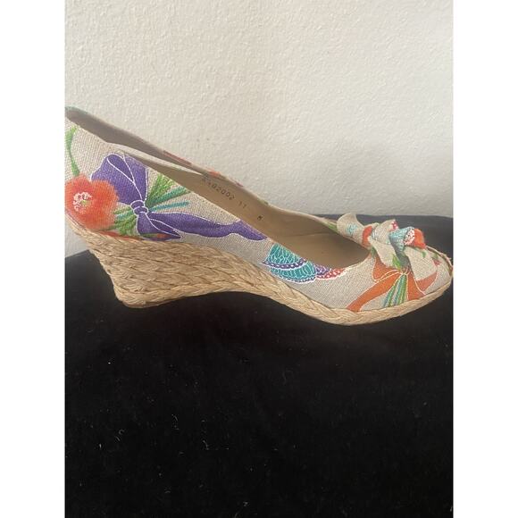 Stuart Weitzman shoes peep toe canvas floral espadrilles size 11 M - Picture 5 of 7